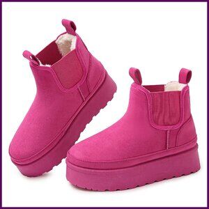 Platform Chelsea Boots Faux Suede Slip-On Winter Booties Size 7